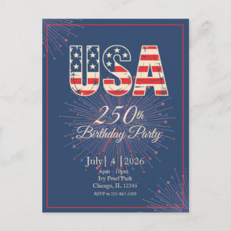 Red White Blue USA 250th birthday 4th of July Postcard