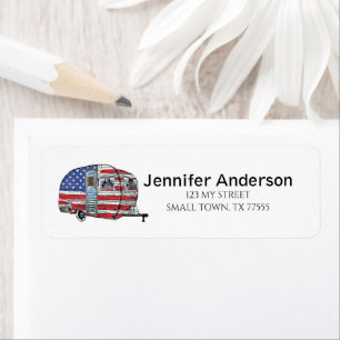 Red White Blue USA Flag RV Camper Address