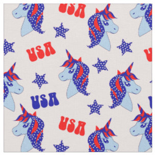 Red White Blue USA Patriotic Unicorn on light pink Fabric