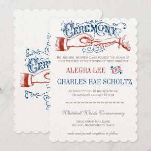 Red White Blue Victorian Typography  Invitation