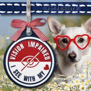 Red White Blue Vision Impaired Blind Dog Cat Pet Tag
