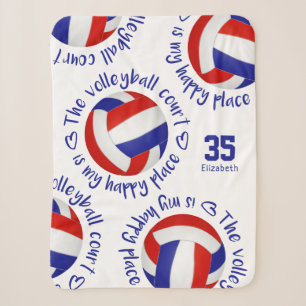 red white blue volleyball court happy place sherpa blanket