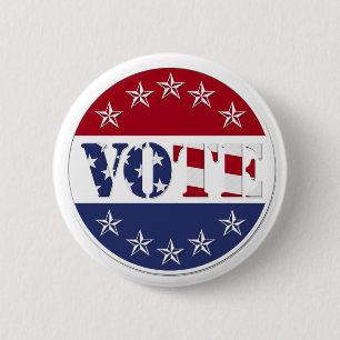 Red White & Blue VOTE with US Flag & Stars - round 2 Inch Round Button