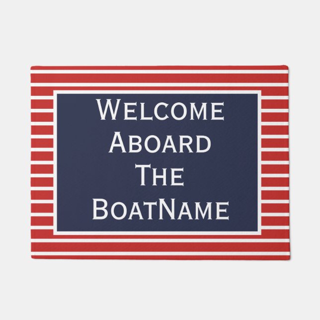 Red White & Blue Welcome Aboard Boat Doormat (Front)