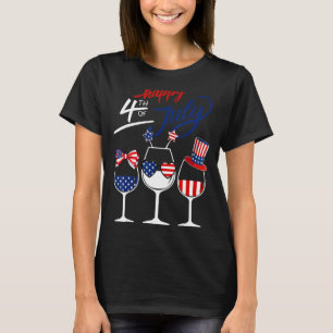 Red White Blue Wine Glass Usa Flag Happy 4th Of Ju T-Shirt