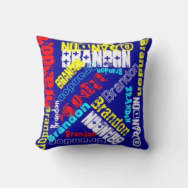 Red White Blue & Yellow Personalized Pillow Name (Front)