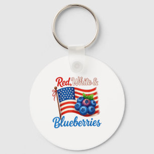Red White Blueberries Funny Patriotic Usa Flag Vin Keychain