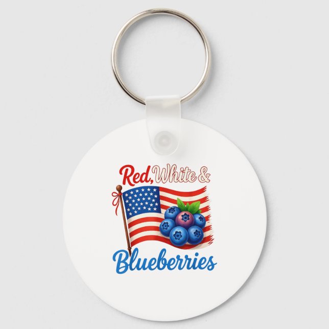 Red White Blueberries Funny Patriotic Usa Flag Vin Keychain (Front)