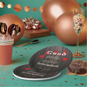 Red & White Blurred Typography Graduation Party Paper Plate