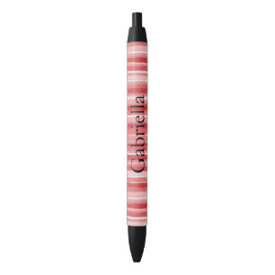 Red White Blush Pink Stripes Black Ink Pen