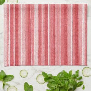 Red White Blush Pink Stripes Kitchen Towel