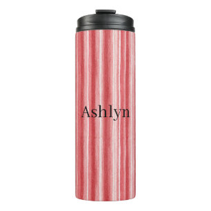 Red White Blush Pink Stripes Thermal Tumbler
