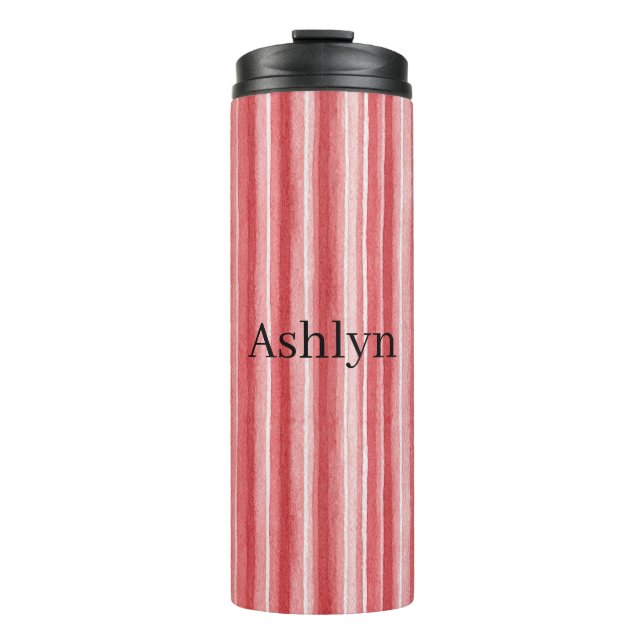 Red White Blush Pink Stripes Thermal Tumbler (Front)