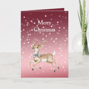 Red White Bokeh Dots Christmas Deer Card