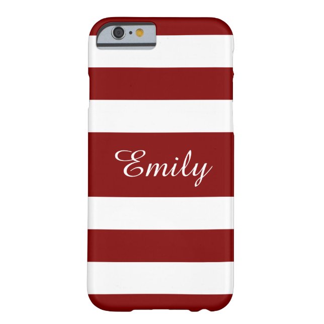 Red White Bold Stripes Personalized Name Case-Mate iPhone Case (Back)
