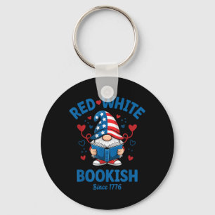 Red White Bookish Patriotic Reading Gnome Keychain
