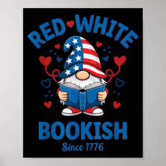 Red White Bookish Patriotic Reading Gnome Poster