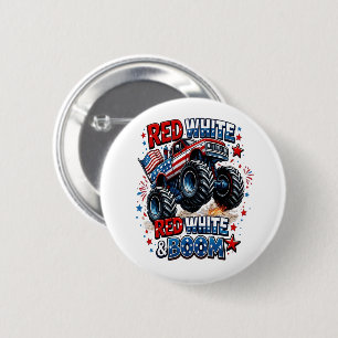 Red White Boom Monster Truck 2 Inch Round Button