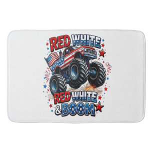 Red White Boom Monster Truck Bath Mat