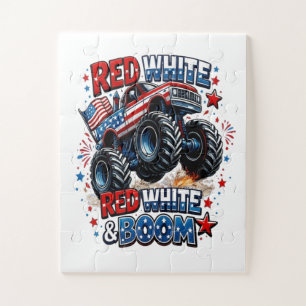 Red White Boom Monster Truck Jigsaw Puzzle