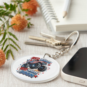 Red White Boom Monster Truck Keychain