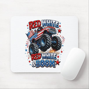 Red White Boom Monster Truck Mouse Pad