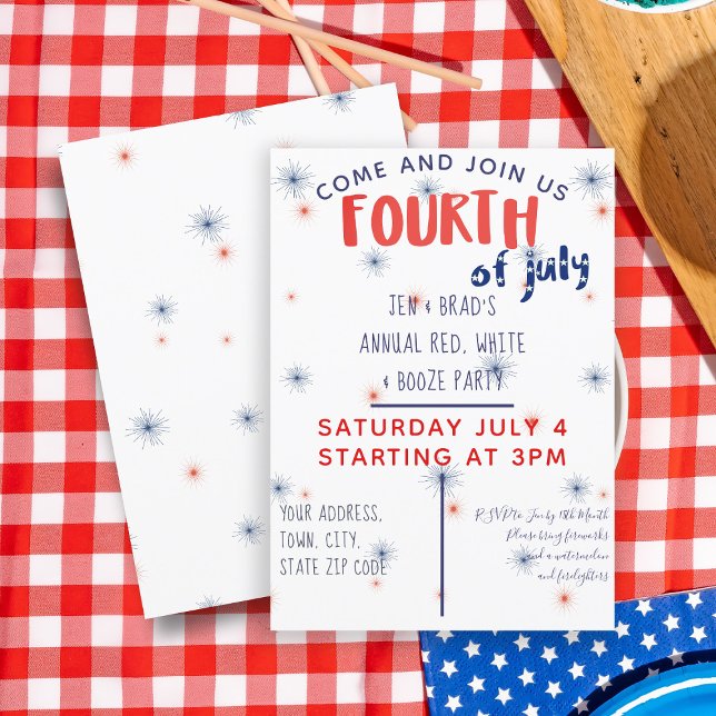 Red White & Booze Fourth July Party Invitation (Red, White and Booze. Perfect combination for a party. Just add the details of yours)