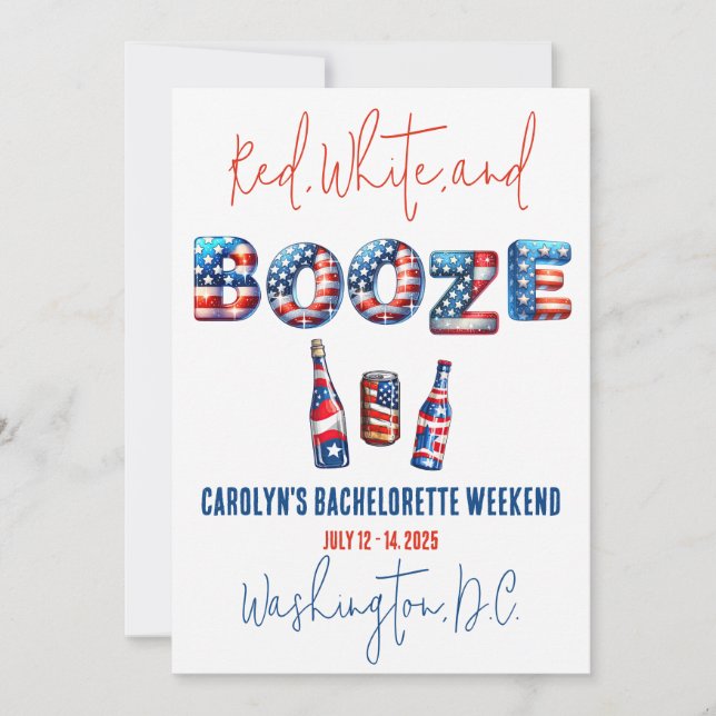 Red, White & Booze, Patriotic Bachelorette Party Invitation (Front)