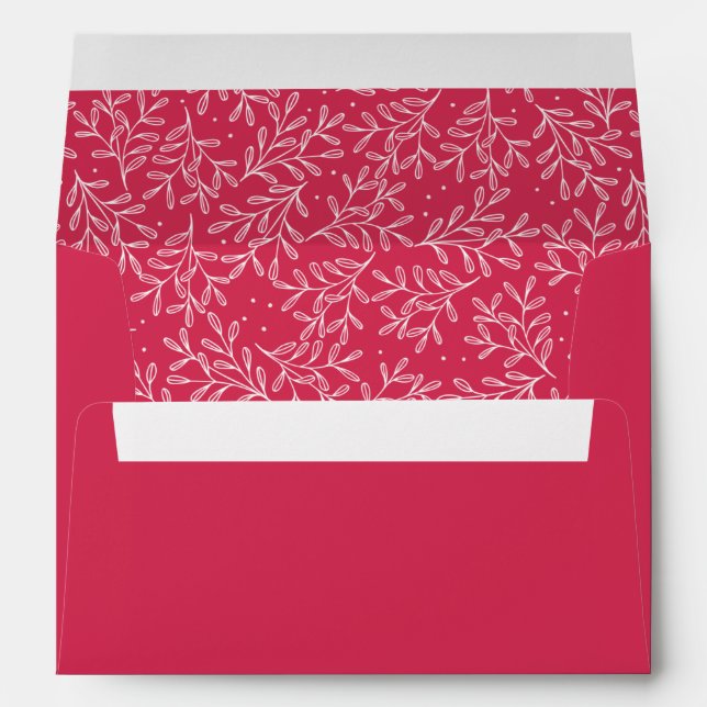 Red White Botanical Pattern Merry Christmas Envelope (Back (Bottom))