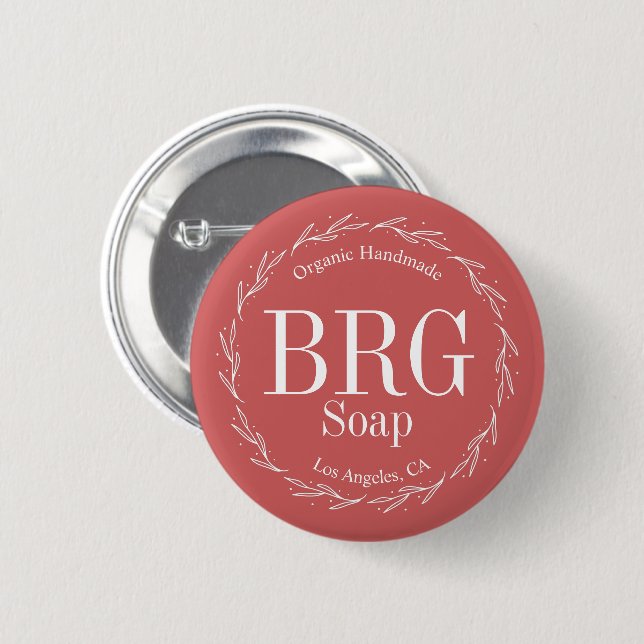 Red White Botanical Wreath Monogram Retail Store 2 Inch Round Button (Front & Back)