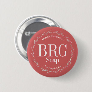 Red White Botanical Wreath Monogram Retail Store 2 Inch Round Button