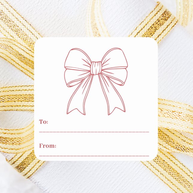 Red white bow hand-drawn modern Christmas Square Sticker (Creator Uploaded)