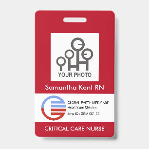 Red White Box Photo Template Staff Nurse ID Badge