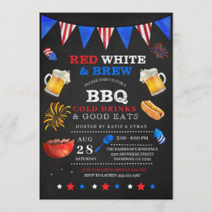 Red White & Brew 4 juillet BBQ Invitation