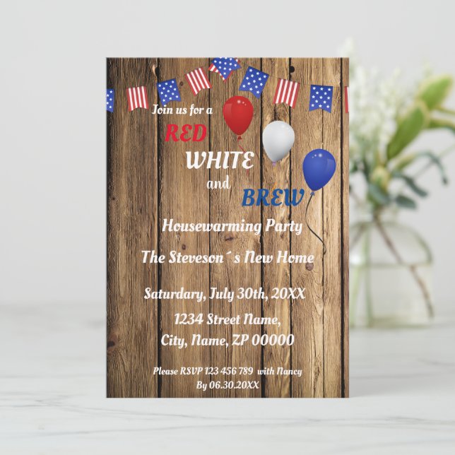 Red, White & Brew Housewarming Party Invitation (Standing Front)