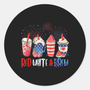 Red White Brew Iced Coffee Latte 4th Of July Patri Classic Round Sticker