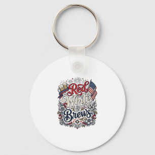 Red White & Brews Patriotic Beer Shirt Design_1 Keychain