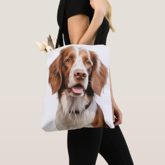 RED & WHITE BRITTANY SPANIEL DOG TOTE BAG