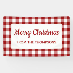 Red White Buffalo Check Christmas Party Banner