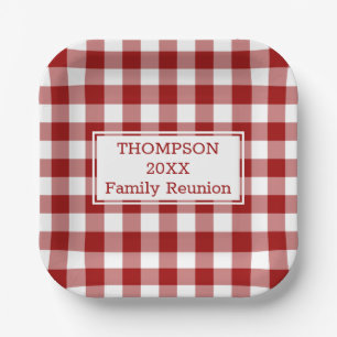 Red White Buffalo Check Family Reunion Paper Plate