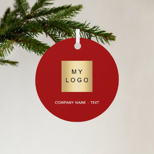 Red white business company logo metal ornament