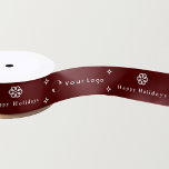 Red White Business Logo Christmas Snowflake Star S Satin Ribbon<br><div class="desc">A stylish and minimal personalized snowflake and stars Ribbon. Add your Logo and change text if you want to.</div>