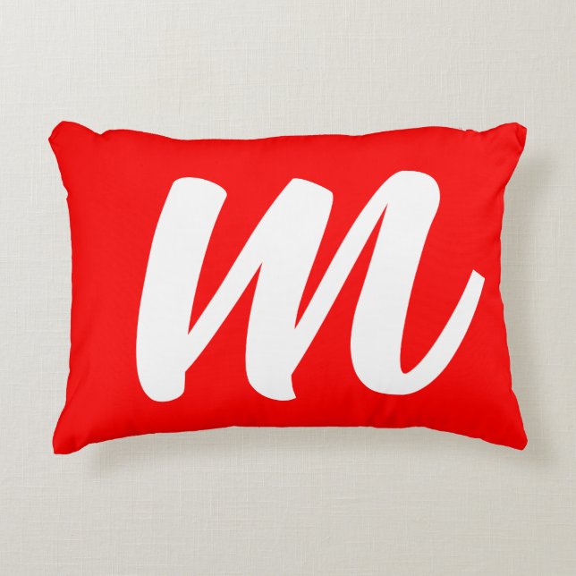 Red White Calligraphy Monogram Initial Letter Accent Pillow (Front)