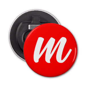Red White Calligraphy Monogram Initial Letter Bottle Opener