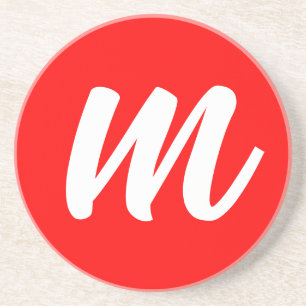 Red White Calligraphy Monogram Initial Letter Coaster
