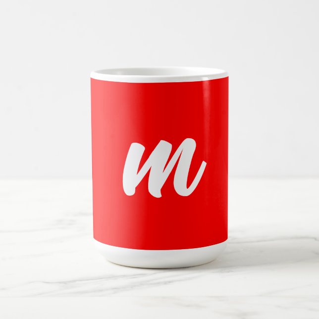 Red White Calligraphy Monogram Initial Letter Coffee Mug (Center)