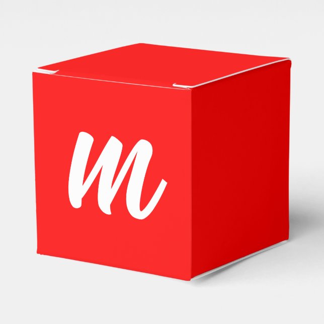 Red White Calligraphy Monogram Initial Letter Favor Box (Front Side)