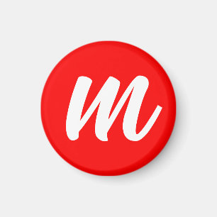 Red White Calligraphy Monogram Initial Letter Magnet