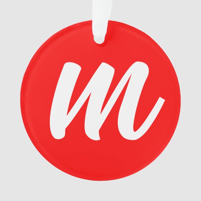 Red White Calligraphy Monogram Initial Letter Ornament (Front)