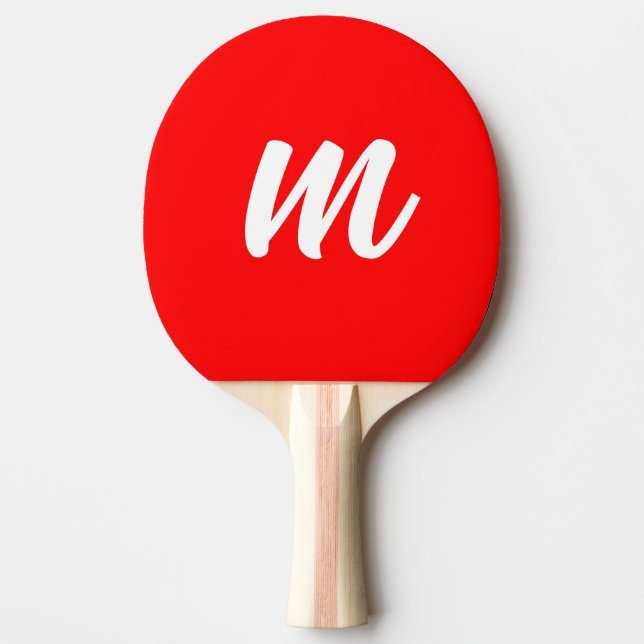 Red White Calligraphy Monogram Initial Letter Ping Pong Paddle (Front)